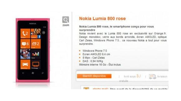 Le Nokia Lumia 800 rose bientôt en vente