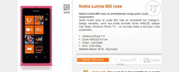 Le Nokia Lumia 800 rose bientôt en vente