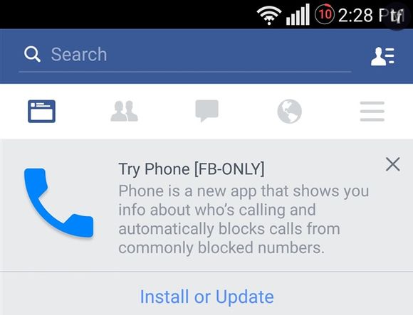 Capture écran de l'invitation "Phone" envoyée par Facebook à certains utilisateurs mobile.