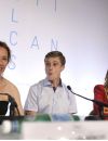 Rod Paradot, Emmanuelle Bercot et Sara Forestier à la conférence de presse de "La Tête haute" à Cannes.