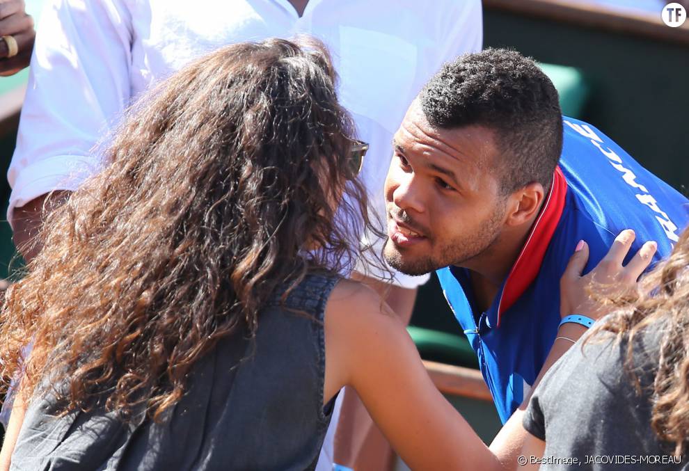 Jo-Wilfried Tsonga et sa compagne Noura en 2014 pour la demi-finale de la Coupe Davis entre la France et la Republique Tchèque à Roland-Garros