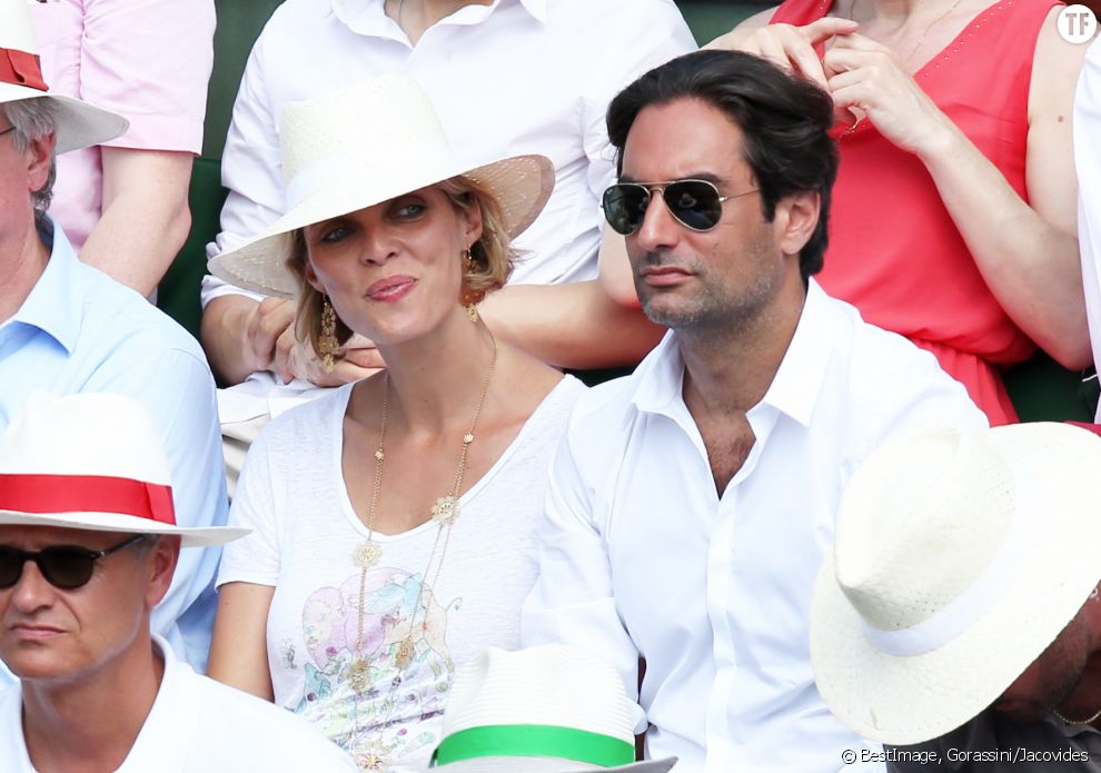 Sylvie Tellier et son compagnon Laurent à la finale homme des Internationaux de France de tennis de Roland Garros à Paris le 8 juin 2014.