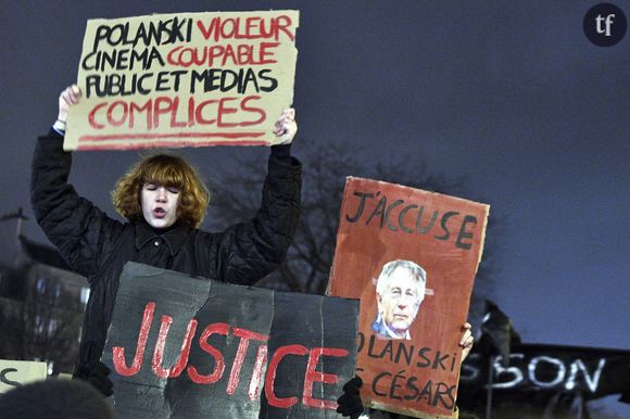 Manifestation féministe contre Roman Polanski devant la Salle Pleyel le soir des César le 28 février 2020