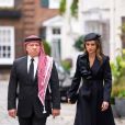 Le roi Abdallah II de Jordanie et la reine Rania à leur arrivée au service funéraire à l'Abbaye de Westminster pour les funérailles d'Etat de la reine Elizabeth II d'Angleterre. Le 19 septembre 2022   