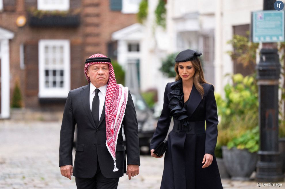 Le roi Abdallah II de Jordanie et la reine Rania à leur arrivée au service funéraire à l&#039;Abbaye de Westminster pour les funérailles d&#039;Etat de la reine Elizabeth II d&#039;Angleterre. Le 19 septembre 2022   