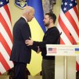 Le président américain Joe Biden et le président ukrainien Volodymyr Zelensky lors d'une conférence de presse après une réunion au palais Mariinsky à Kiev, le 20 février 2023.
