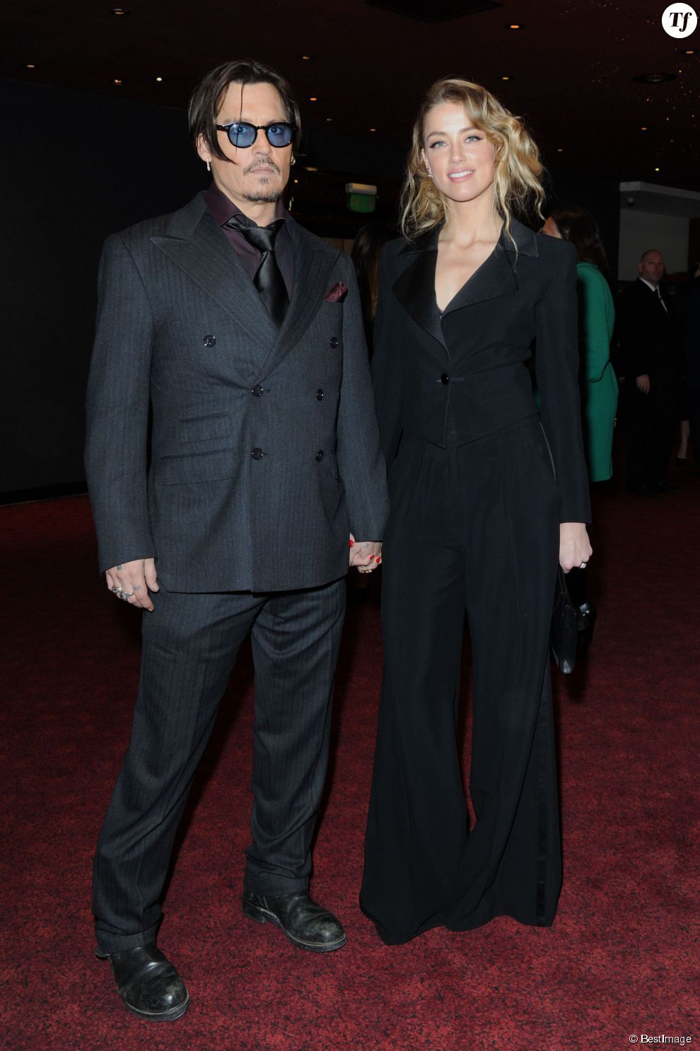   Johnny Depp et sa fiancée Amber Heard - Avant-première du film &quot;Charlie Mortdecai&quot; à Londres, le 19 janvier 2015.  