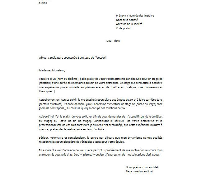 Exemple De Mail Pour Candidature Spontanée - Exemple de 