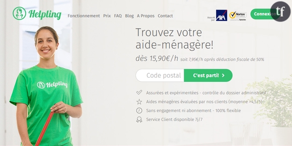 Capture écran du site web de Helpling.