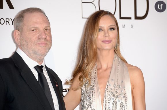 La créatrice de mode Georgina Chapman et son mari Harvey Weinstein au dîner de l'amfAR à Antibes en 2016.