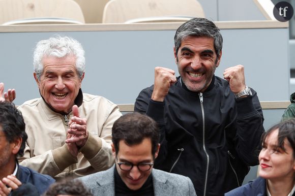 Ary Abittan et Claude Lelouch dans les tribunes de Roland Garros à Paris le 7 juin 2019. 