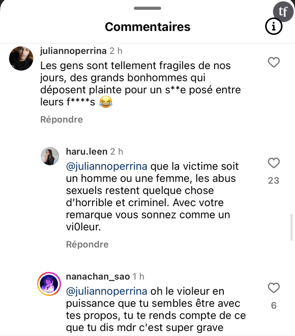 Un commentaire homophobe qui minimise l'agression sexuelle présumée de Slimane à l'encontre de son technicien.