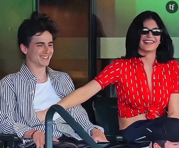 Kylie Jenner et Timothee Chalamet dans les tribunes du tournoi BNP Paribas Open d’Indian Wells, en Californie, le 9 mars 2025.