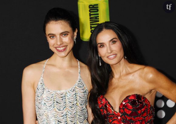 (L-R) Margaret Qualley and Demi Moore attend the Los Angeles Premiere of "The Substance" at Directors Guild Of America on September 16, 2024 in Los Angeles, California.