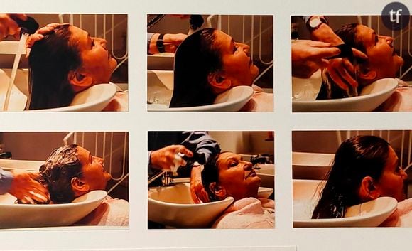 Quelque chose sur ces images tutoie l'icône, et semble s'en amuser. On connaît son chignon mythique, mais qui l’a déjà vu aux mains d'un coiffeur, recouverte de shampoing ? En terme de résonance, c’est intense : les cheveux d’une survivante de génocide se voient protégés et entretenus avec une grande minutie. Les yeux fermés, l’icône sourit, a l’air de découvrir une expérience incroyable alors que l’acte est, sur le papier, complètement anodin.