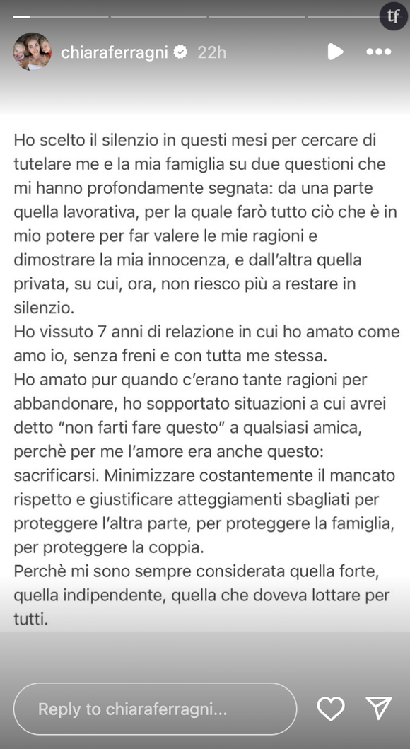 Chiara Ferragni brise le silence au sujet de son divorce.